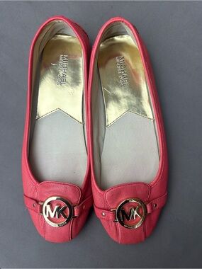 Michael Kors Coral Pink Leather MK Logo Ballet Flats size 11